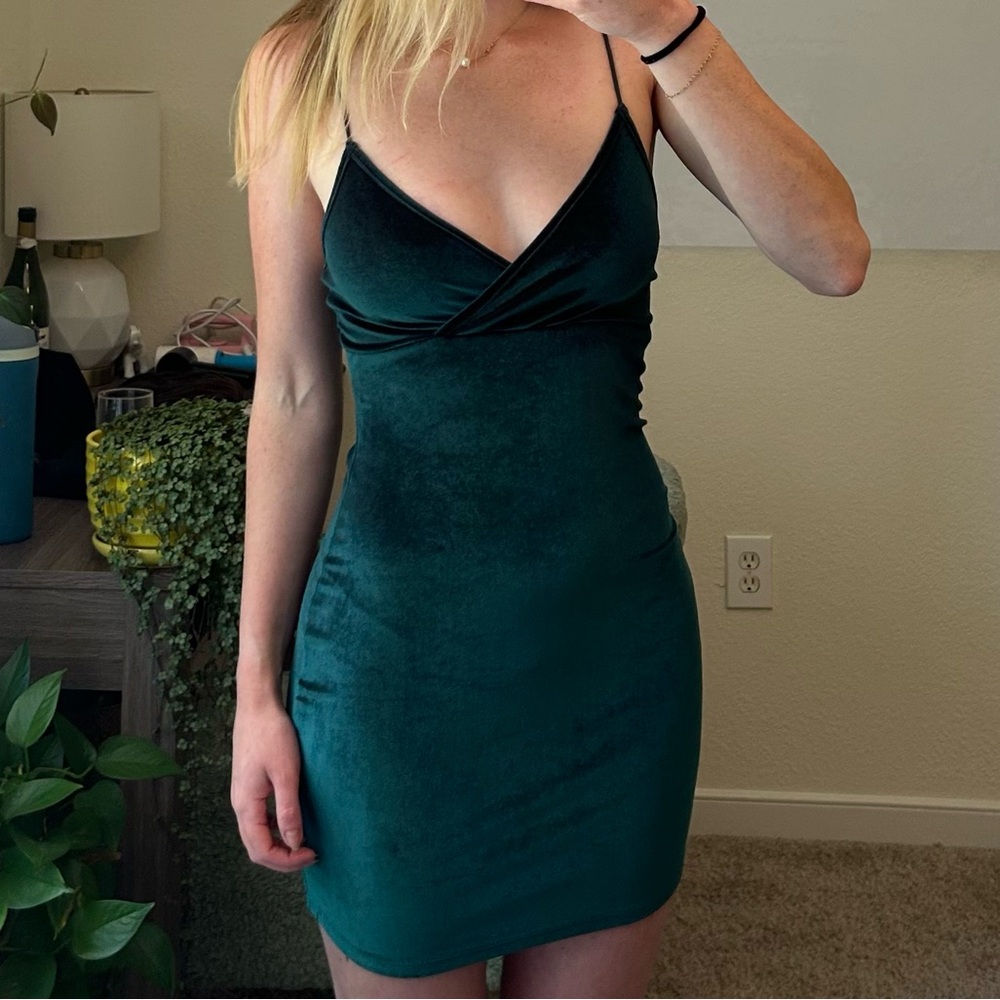 Velvet Emerald Green Slip Dress - Women